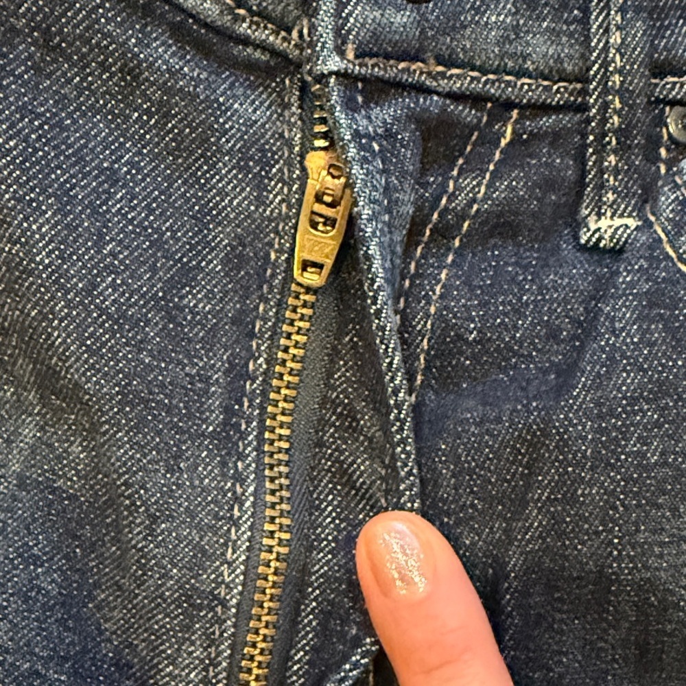 MOTHER Dark Blue Cropped Jeans with Red Stripes - Picture 5 of 9